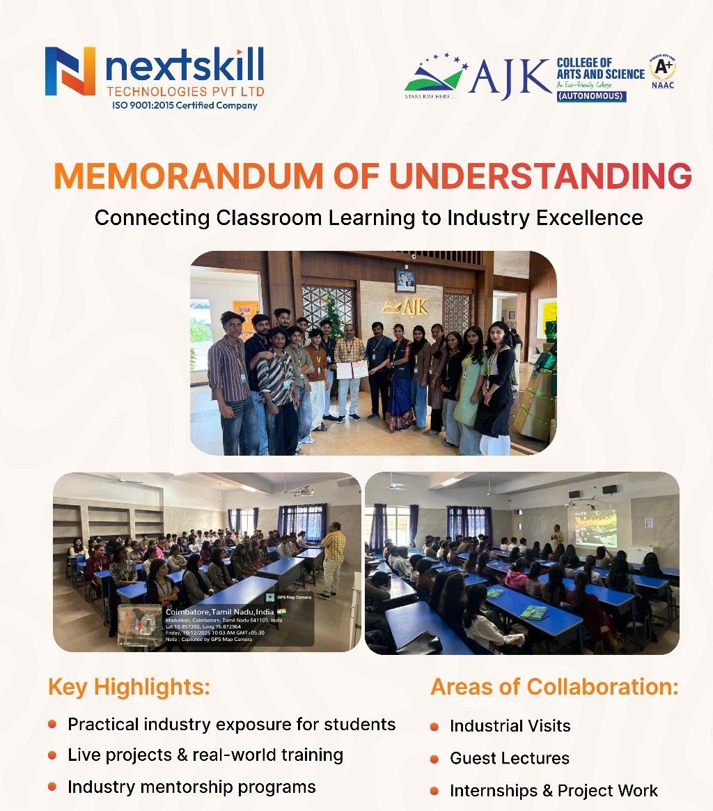 MoU Signed with AJK College of Arts and Science, Navakkarai, Coimbatore